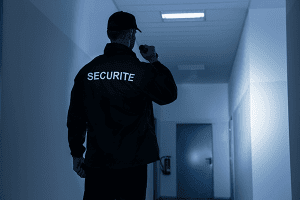 Agent de sécurité faisant sa ronde du soir